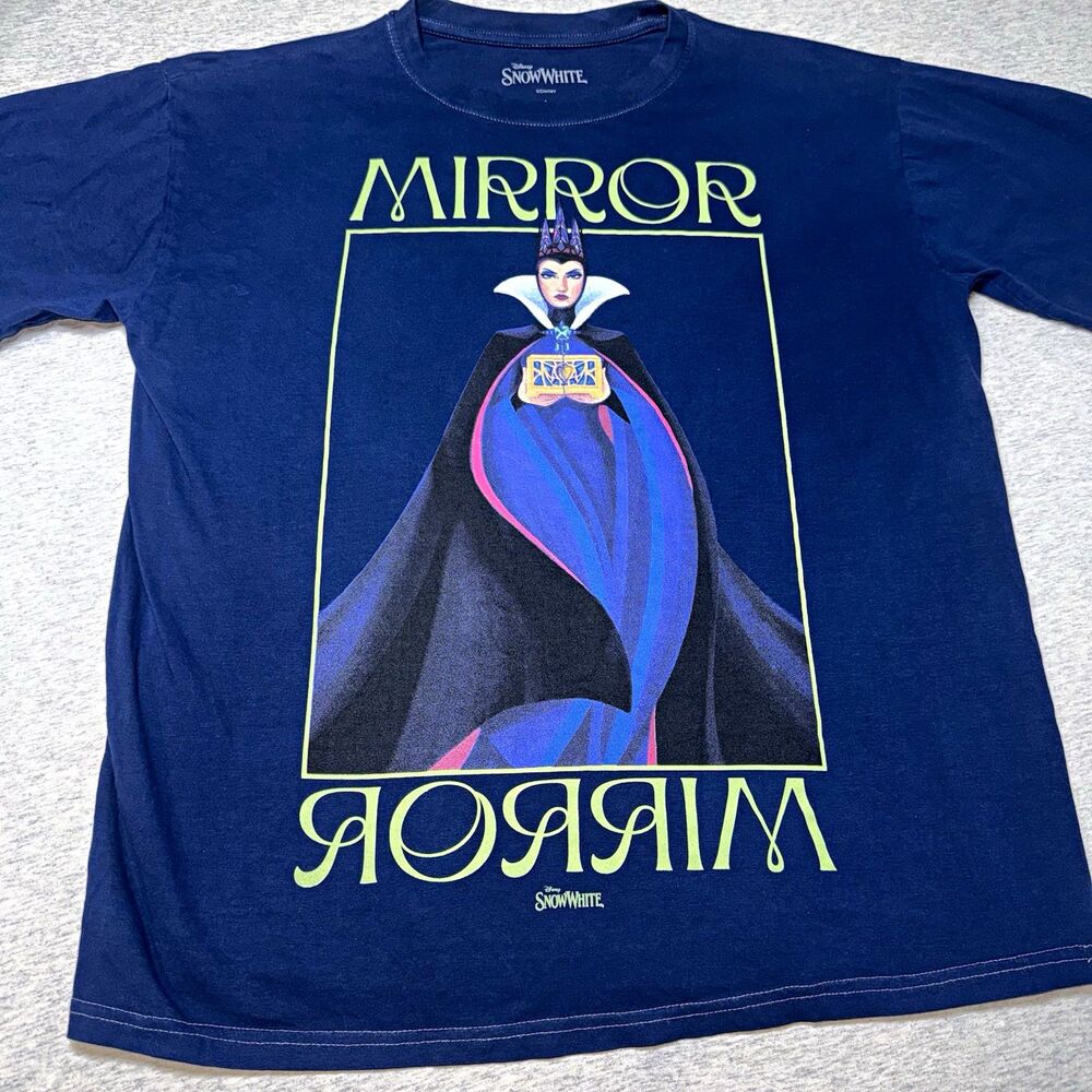 Disney Snow White Evil Queen "Mirror Mirror" Graphic T-Shirt Blue Size L